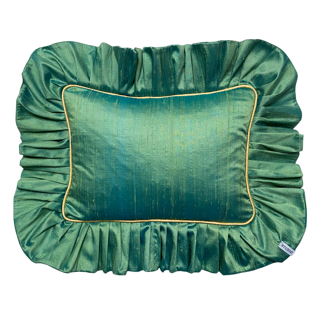 CYNTHIA RECTANGLE SILK CUSHION, BLUE & GOLD