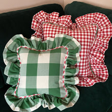 Load image into Gallery viewer, MOIRA GINGHAM LARGE SQUARE CUSHION, RED &amp; GREEN
