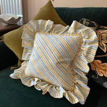 Load image into Gallery viewer, SANDRA SQUARE CUSHION, STRIPE &amp; YELLOW
