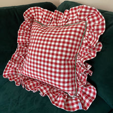 Load image into Gallery viewer, MOIRA GINGHAM LARGE SQUARE CUSHION, RED &amp; GREEN
