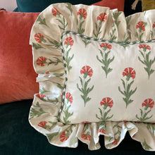 Load image into Gallery viewer, DAPHNE FRILL RECTANGLE CUSHION, CREAM FLORAL &amp; GINGHAM
